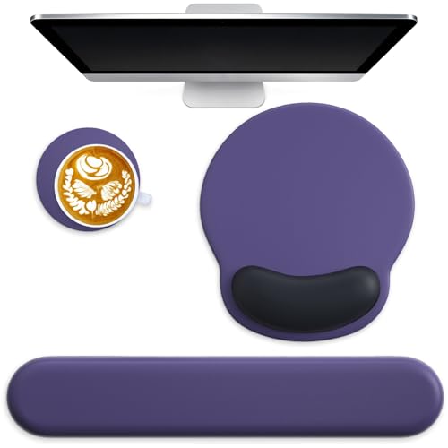 3 in 1 Ergonomic Mouse Pad and Keyboard Wrist Rest with Coaster Set-Purple | Cute Large Mousepad with Gel Wrist Support for Gaming Computer Laptop Women Office Home Desk Decor - color: A6-Imperial Purple