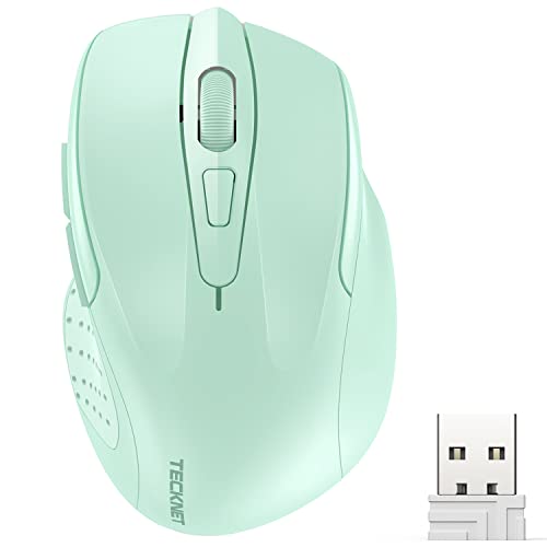 TECKNET Wireless Mouse, 2.4G Ergonomic Computer Mouse, 2600 DPI, Green | Ergonomic Design with Side Grips, Adjustable DPI, 2-Year Battery, Compact Size, USB-A Plug & Play, Wide OS Compatibility - color: Green