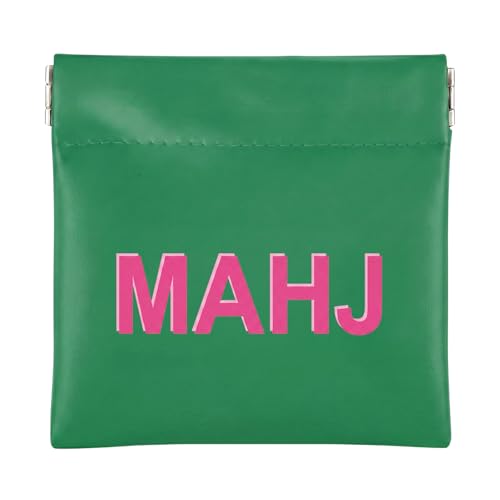 Mahjong Dice Bag Mini Tile Pouch,Solid,Green | 3.8"x3.9" PU Leather Squeeze Closure, Compact Storage for Tiles Coins Travel, Ideal for Board Game Party Accessory - color: Green
