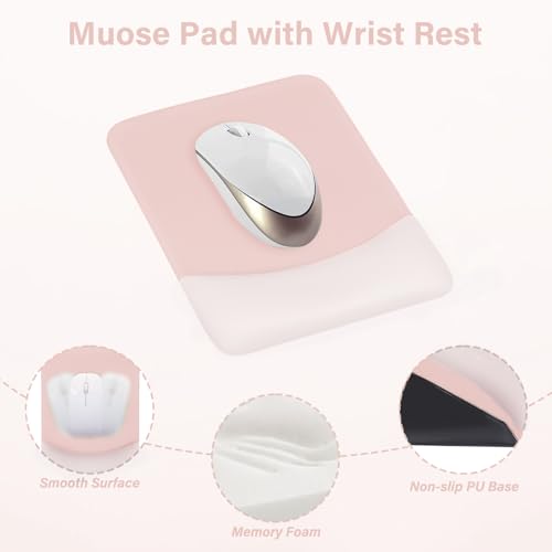 MOSISO Wrist Rest Support Mouse Pad & Keyboard Set, Baby Pink | Rectangular Ergonomic Mousepad, Non-Slip Base, Home/Office Pain Relief & Easy Typing, Neoprene Cloth & Raised Silicone Lining - color: Baby Pink