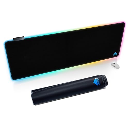 Cacoy 55"x20" RGB Gaming Mouse Pad XXL,Non-Slip LED Lighting Desk Mat,Black | RGB Computer Mousepad Large LED Keyboard Pad Anti-Slip Rubber Base Smooth Surface Stitched Edge Optimized for Speed & Control - color: Rgb, size: 55" x 20"