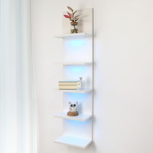 5 Tier Wall Shelf Unit, White, RGB Lack Shelf with Light | Vanity Shelves, For Room, Office, Bathroom, Remote Control - color: 5 Tier Rgb White