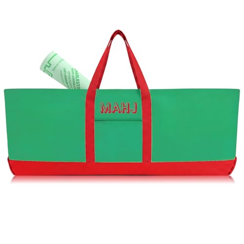 Mahjong Bag for Tiles and Racks Empty American Mahjong Tiles Carrying Tote 31.5 x 12 x 4 Inch Canvas Tile Game Accessory Gift for Pusher Rack Mat Carrying, Case Only(Red and Green) - color: Red and Green
