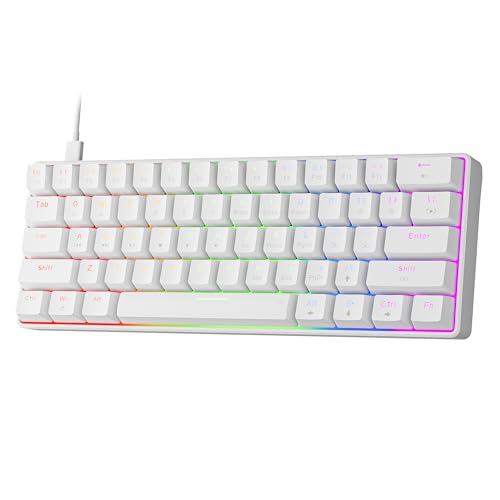 Newmen GM611 Mechanical Keyboard,LEDBacklit Wired Gaming Keyboard RedSwitch | Compact Portable,Mini 61 Keys,LED Backlit,60 Percent Mechanical Keyboard,White Keycaps,Windows Laptop PC,Linear Red Switches - color: white keycaps-red switch