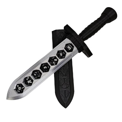 Dagger Dice Holder Box Dice Tower Dungeons and Dragons RPG Tabletop Roleplaying Game Jail D&D (Random 7PCS D20 Dice Set Included) Black - color: Black+silver