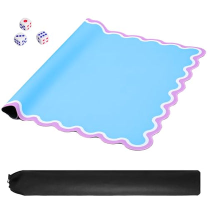 TIASUSAN Light Blue Mahjong Mat (31.5” x 31.5”) with Black Carrying Bag, Anti-Slip, Noise-Reducing Mahjong Mat for Table, Board Games, Dominoes, and Card Games - color: Light Blue