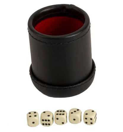 Deluxe Dice Cup Set with 5 Standard Dice – Leather-Style Shaker Cup for Board Games, Poker, Yahtzee & Table Games, 3.25" x 4" Portable Dice Rolling Cup