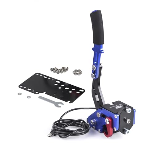 ZHSYMX USB Handbrake for 16Bit SIM PC Racing Games, Compatible with G27 G29 G920 G923 T500 T300 Simulate Linear Handbrake With Plate（Only PC System） Blue - color: PC-blue