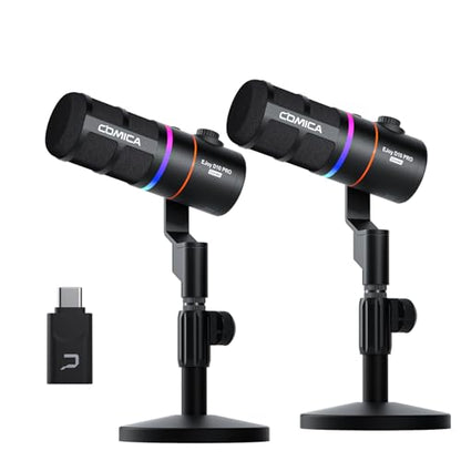 COMICA EJoy D10 PRO(D) Combo Dual-Channel Wireless USB Gaming Microphonefor PC, RGB Dynamic Mic with Wired/Wireless Modes, XLR/USB-C, Real-Time Monitoring, Studio Mic for Gaming, Streaming, Podcast - color: Black