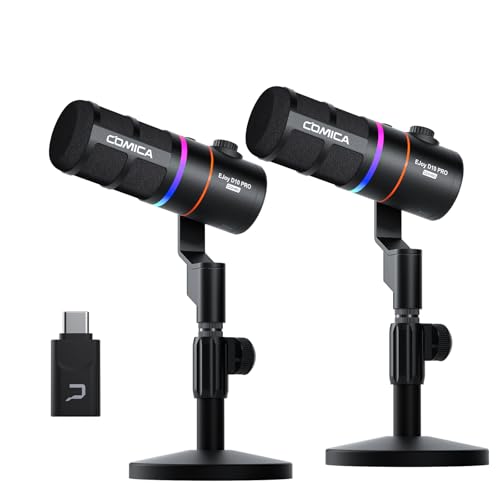 COMICA EJoy D10 PRO(D) Combo Dual-Channel Wireless USB Gaming Microphonefor PC, RGB Dynamic Mic with Wired/Wireless Modes, XLR/USB-C, Real-Time Monitoring, Studio Mic for Gaming, Streaming, Podcast - color: Black