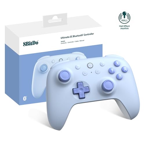 8Bitdo Ultimate 2C Bluetooth Controller for Switch/Switch 2 (Blue) | Hall Effect Joystick Update, Remappable L4/R4 Bumpers, 6-axis Motion Control, Rumble Vibration and Turbo Function - color: Blue