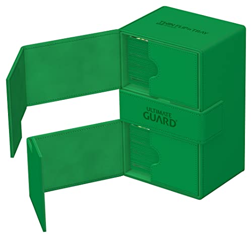 Ultimate Guard Twin Flip'n'Tray 160+, Deck Case for 160 Double-Sleeved TCG Cards + Dice Tray, Green, Independent Magnetic Closure & Microfiber Inner Lining - color: Green, size: 160+