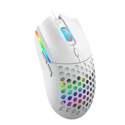 Zopsc Gaming Mouse, Wired RGB Backlit 6400DPI, Lightweight Ergonomic Mouse, Colorful Lighting for PC Gaming Office Work, S500 White - color: S500 White