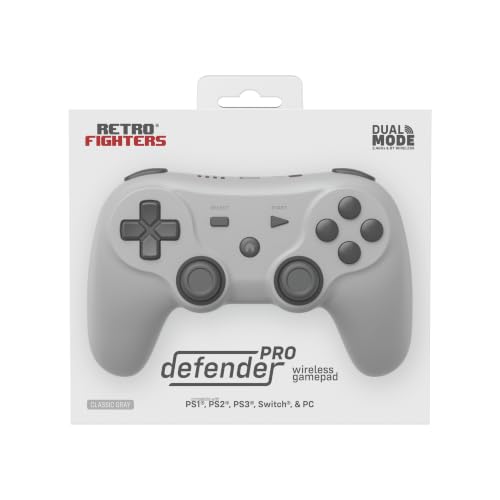Retro Fighters Defender Pro Wireless Controller for PS1, PS2, PS3, Switch, & PC | 2.4GHz & Bluetooth (Classic Gray) - color: Classic Gray