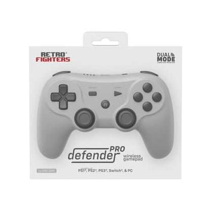 Retro Fighters Defender Pro Wireless Controller for PS1, PS2, PS3, Switch, & PC | 2.4GHz & Bluetooth (Classic Gray) - color: Classic Gray