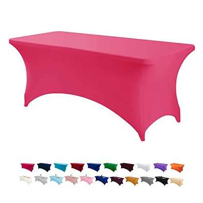 Peomeise 6FT Spandex Table Cover Rectangular Stretch Spandex Tablecloth (Hot Pink,6FT) - color: Hot Pink, size: 72" x 30" (Rectangular)