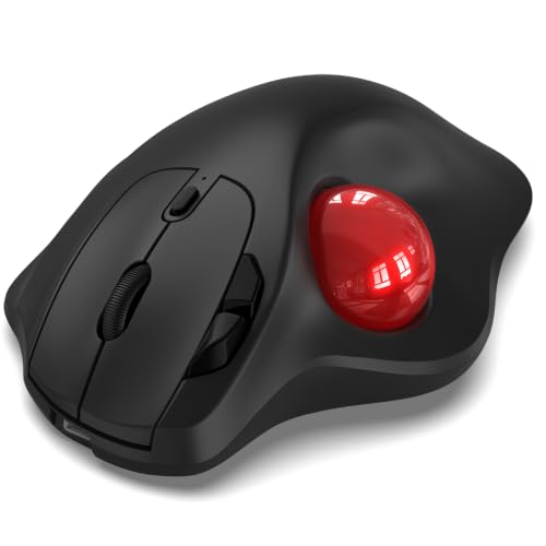 EDJO Ergonomic Wireless Trackball Mouse, 3-Device Bluetooth/2.4G, Red | 30° tilt, thumb control, 5 DPI levels 400-2400, up to 160h battery, Type-C rechargeable, stationary design, removable ball