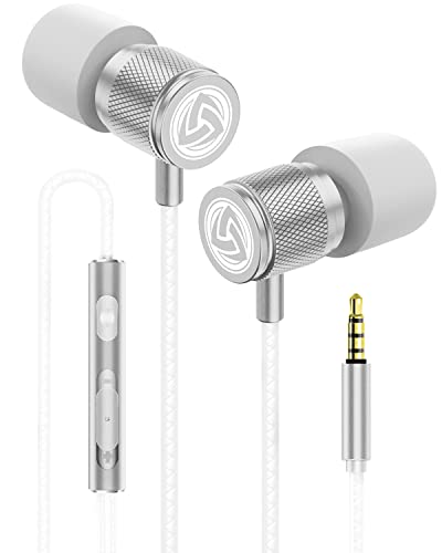 LUDOS Ultra Wired Earbuds in-Ear Headphones, 5 Years Warranty, Earphones with Microphone, Noise Isolating Ear Buds, Memory Foam for iPhone, Samsung, School Students, Kids, Women, Small Ears - White - color: White, style: 3.5 mm