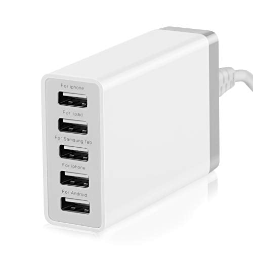 Pezin & Hulin 5 Port USB Wall Charger, 45W, Compatible with Tablet, Phone, Cell Devices - color: White