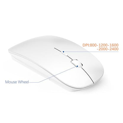 Wireless Keyboard and Mouse Ultra Slim Combo, TopMate 2.4G Silent Compact USB 2400DPI Mouse and Scissor Switch Keyboard Set with Cover, Batteries Included, for PC/Laptop/Windows/Mac - Matte White - color: Matte White