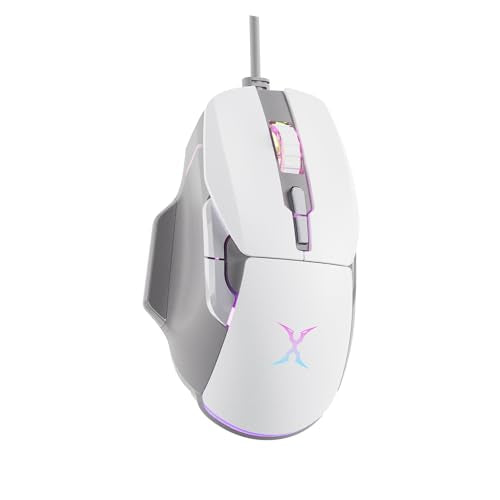 FOXXRAY BM-88 RGB Gaming Mouse, 7200 DPI, Musicsync Backlit, Wired Optical Mouse with 7 Programmable Buttons, 13 Lighting Effects, Braided Cable, Gaming Mouse for PC/Laptop - White