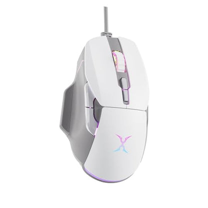 FOXXRAY BM-88 RGB Gaming Mouse, 7200 DPI, Musicsync Backlit, Wired Optical Mouse with 7 Programmable Buttons, 13 Lighting Effects, Braided Cable, Gaming Mouse for PC/Laptop - White