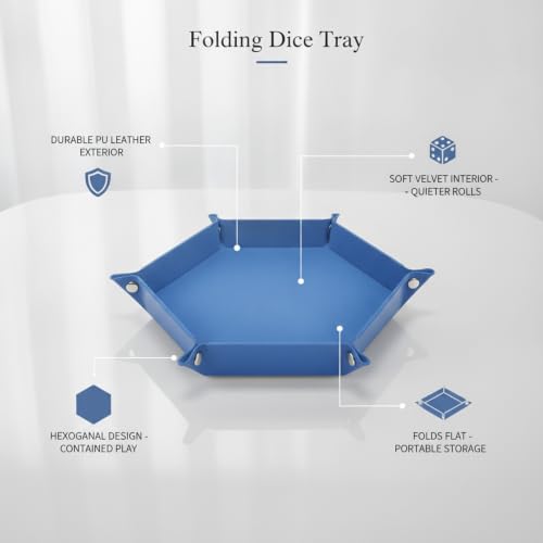 Multipurpose Hexagonal Folding Dice Tray, PU Leather Game Accessory with Velvet Interior for Tabletop Games and Board Games