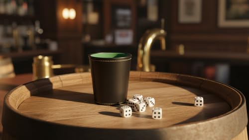 Leather Dice Cup, Quite Felt-Lined Interior, 6 Shaker Cups and 30 Dot Dices, one Carry Bag (Black and Green) - color: Black and Green