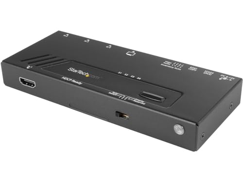 StarTech 4-Port HDMI Switch, 4K, Fast Switching, Serial, TAA (VS421HD4KA) | Auto-sensing, EDID copy, 4x1 routing, Serial control, Automatic/priority/manual modes, Four to one display