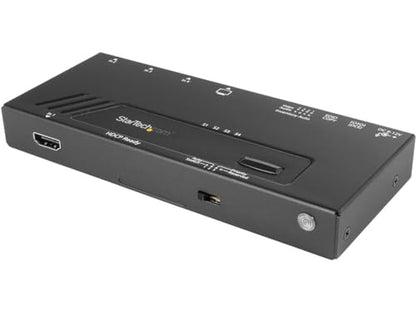 StarTech 4-Port HDMI Switch, 4K, Fast Switching, Serial, TAA (VS421HD4KA) | Auto-sensing, EDID copy, 4x1 routing, Serial control, Automatic/priority/manual modes, Four to one display