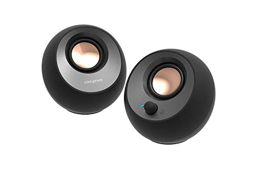 Creative Pebble V3, 2.0 USB-C Desktop Speakers, Bluetooth 5.0, Black | Bluetooth 5.0, USB-C, 2.0 Speaker, Clear Dialog, 8W RMS, USB-A Adapter, Desktop Speakers, Stereo, Black - color: Black