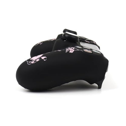 Cat Among Blossoming Branches Design Controller Skin Cover with 2 Thumb Grips Compatible with PS4/Playstation 4 Slim/Pro Controller - color: Cat Black Pink