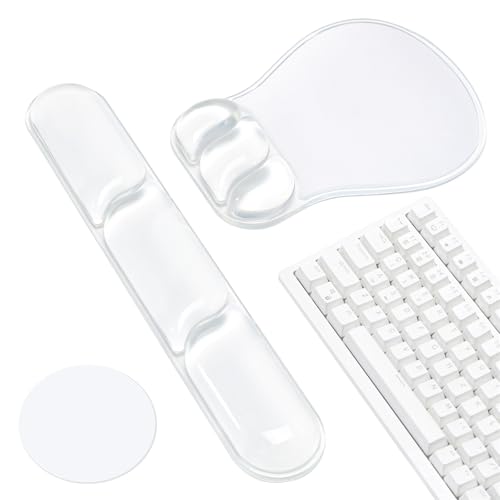 Ospelelf Mouse Pad with Wrist Rest Set Gel Ergonomic Keyboard Wrist Support Anti-Slip Rubber Bottom Office Women Desk Accessories for Computer, Laptop and Gaming, Clear - color: Clear, style: Keyboard Rest + Mouse Rest + Coaster