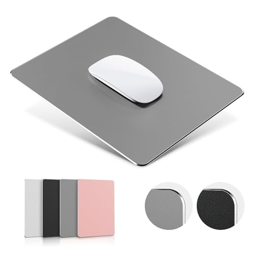 HONKID Metal Aluminum Mouse Pad for Magic Mouse & Pro/Air 9.05" x7.08 Gray | Office and Gaming Thin Hard Mouse Mat Double Sided Waterproof Fast and Accurate Control Mousepad for Laptop, Computer and PC - color: Gray, size: 9.1L x 7.1W inches