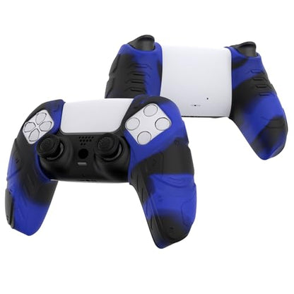 PlayVital Mecha Edition Blue & Black Ergonomic Soft Controller Silicone Case Grips for ps5, Rubber Protector Skins with Thumbstick Caps for ps5 Controller - Compatible with Charging Station - color: Blue & Black