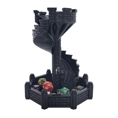 Dice Castle Slide Dice Tower Dungeons and Dragons RPG Tabletop Roleplaying Game Jail D&D (Random 7PCS D20 Dice Set Included) Black