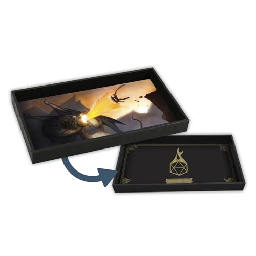 Forged Dice Co. Dice Tray 14" - Reversible Dice Rolling Mat - Compatible with Board Games and Tabletop RPGs Like Dungeons and Dragons Pathfinder Roleplaying Games - Dragon Slayer - color: Black Tray W/ Dragon Slayer Mat