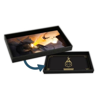 Forged Dice Co. Dice Tray 14" - Reversible Dice Rolling Mat - Compatible with Board Games and Tabletop RPGs Like Dungeons and Dragons Pathfinder Roleplaying Games - Dragon Slayer - color: Black Tray W/ Dragon Slayer Mat