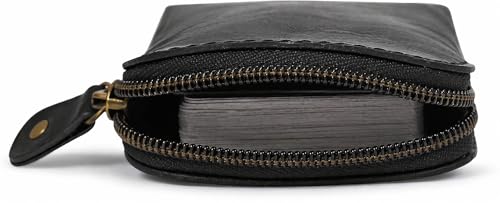 Premium Full-Grain Leather Playing Card Case, Zippered Card Deck Holder for Poker & Bridge Cards, Travel Card Organizer, Secure Multi-Purpose Wallet, Leather Storage Pouch, (Black) - color: Black