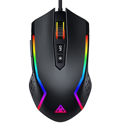 EKSA Gaming Mouse, Computer Mouse with 7 Programmable Buttons, Wired Gaming Mice with Chroma RGB 6 Backlit & Adjustable 8000DPI for Windows PC Gamers