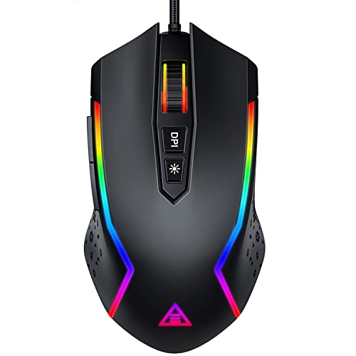 EKSA Gaming Mouse, Computer Mouse with 7 Programmable Buttons, Wired Gaming Mice with Chroma RGB 6 Backlit & Adjustable 8000DPI for Windows PC Gamers