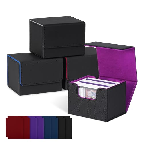 ZLCA Card Deck Box for Trading Cards, MTG Commander Deck Box Holds 120+ Single Sleeved, Leather Magnetic Card Storage Case Fits for TCG CCG Magic(Black Set) - color: 4pcs-Multicolor, size: A-Horizontal