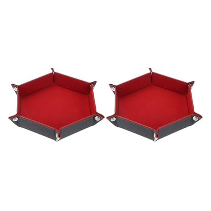 Dice Tray 10" PU Leather Velvet Folding Hexagon Dice Rolling Tray Holder Storage Box Perfect for RPG DND Table Games & Entryway & Nightstand Organizer (Dark Red, 2pcs) - color: Dark Red