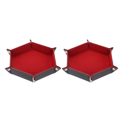 Dice Tray 10" PU Leather Velvet Folding Hexagon Dice Rolling Tray Holder Storage Box Perfect for RPG DND Table Games & Entryway & Nightstand Organizer (Dark Red, 2pcs) - color: Dark Red