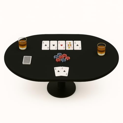 Felt Card Table Game Cover, Black, Oval, 48 x 68 inches | Elastic Fitted, Fits Round Tables