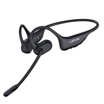 LEVN Open Ear Headphones with Mic, 29g Bluetooth Headset with Microphone, Bluetooth Headphones with Noise Cancelling Mic, Waterproof Non-slip Wireless Headset with Mic for Work, Workout, Driving, Call