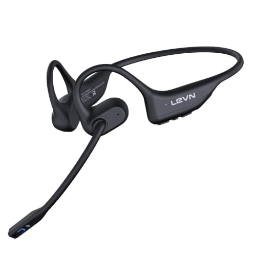 LEVN Open Ear Headphones with Mic, 29g Bluetooth Headset with Microphone, Bluetooth Headphones with Noise Cancelling Mic, Waterproof Non-slip Wireless Headset with Mic for Work, Workout, Driving, Call