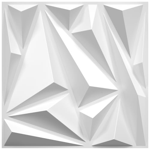 STICKGOO 33 Pack 3D Wall Panels for Interior Wall Decor 12''x12'' PVC | White Diamond Design, Waterproof Accent Wall Panels for Bedroom, Gaming, Living Room, TV Background Decor, Cover 32.Sq.Ft - color: White