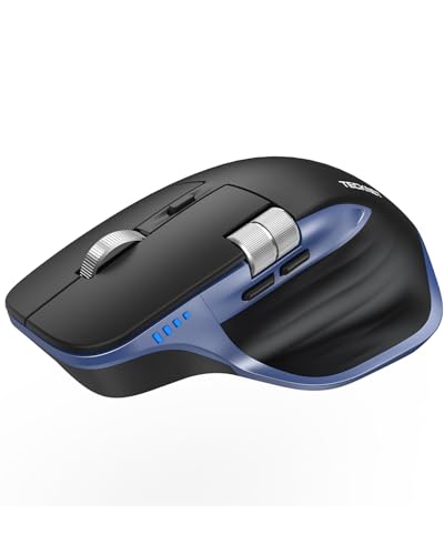 TECKNET Wireless Mouse, Bluetooth Mouse (BT5.3/5.0 & 2.4G) Rechargeable Ergonomic Optical Mouse with 6 Adjustable DPI, Side Scroll, Quiet Clicks, USB A Receiver, 7 Buttons, Wide Compatibility - color: Black & Blue