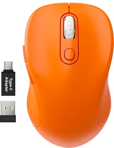 WisFox 2.4GHz Wireless Mouse for Laptop, Ergonomic 6-Button, Orange | 2.4GHz Wireless, 3 DPI Levels, Type-C Adapter, Plug & Play, Quiet, Wireless Mice for Windows Mac PC Computer Mouse - color: Orange